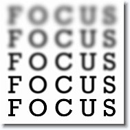 01_Focus * The word focus in 5 different  variations of blurriness and sharpness isolated over white. * 900 x 900 * (152KB)