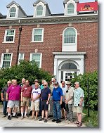 20220806_Phule_02 * The Lange Gang 47th Reunion in front of Lange House with the House sign visible. From left to right: Laugh Rat, Stillmonkey (hiding), Klein, Phule, Wild Bill Brearley, Schlenky, Billy, Mike Shields, Pat Barnes, Norris, Animal, Ensign, Gallagher and Sky. * 1191 x 1534 * (1.07MB)