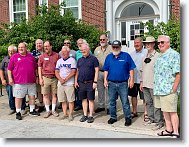 20220806_Phule_03 * The Lange Gang 47th Reunion in front of Lange House. From left to right: Laugh Rat, Klein, Stillmonkey (hiding), Phule, Wild Bill Brearley, Schlenky, Billy, Mike Shields, Pat Barnes, Norris, Animal, Ensign, Gallagher and Sky. * 3892 x 2990 * (3.61MB)