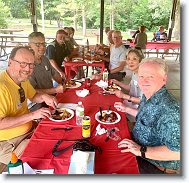 20220806_Phule_09 * Enjoying food from the Cornbred BBQ caterers.  From left to right:  Wild Bill Brearley, Schlenky, Ray Patrilla, Norris, Alisa, Gallagher, Jamie Beyer, Walt Seubert, Kimiko and Pat Barnes. * 3124 x 3023 * (3.38MB)